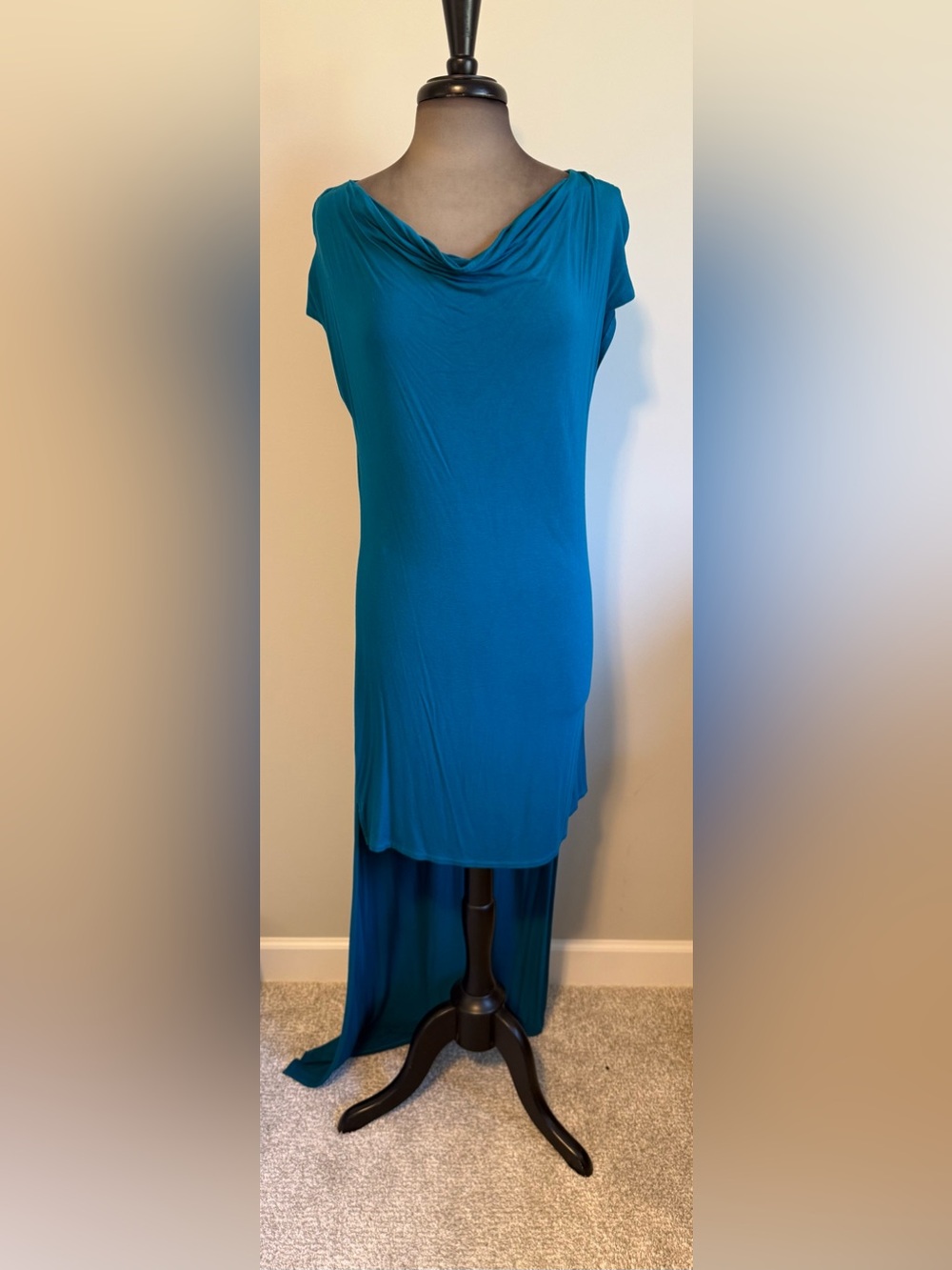 Guess Teal High-Low Cowl Neck Dress